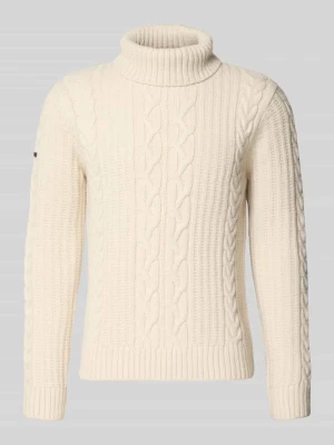 sweter z golfem ze ściegiem warkoczowym Superdry Écru