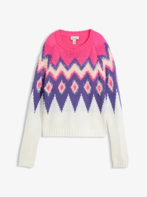Sweter z grubej dzianiny we wzór Fair Isle BonPrix biały