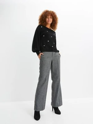 Sweter z haftem w serduszka z mieszanki wiskozy bonprix