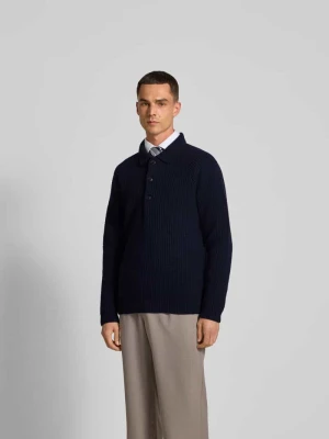 Sweter z imitacji dzianiny z kołnierzykiem polo Closed Ciemnoniebieski