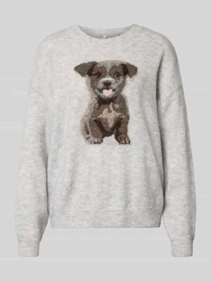 Sweter z intarsją z motywem tygrysa Only Jasnoszary melanż
