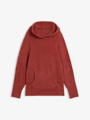 Sweter z kapturem, z polaru baranka BonPrix brązowy