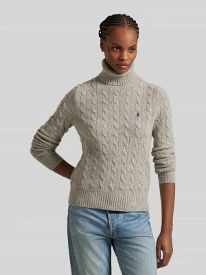 Sweter z kaszmiru z golfem Polo Ralph Lauren Beżowy melanż