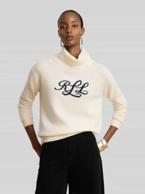 Sweter z kaszmiru z napisem z logo Lauren Ralph Lauren Écru