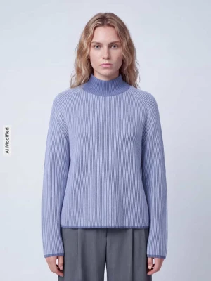 Sweter z kołnierzem typu mock neck Tom Tailor Jasnoniebieski
