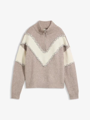 Sweter ze stójką zapinaną na zamek BonPrix brązowy