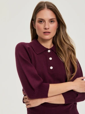 Sweter z kołnierzykiem burgundowy Moodo