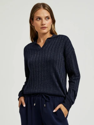 Sweter z kołnierzykiem i metaliczną nitką granatowy Moodo