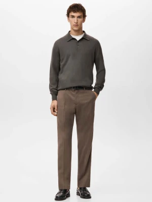 Zdjęcie produktu Sweter z kołnierzykiem polo 100% wełna merino średni brązowy - Mężczyzna - - MANGO MAN