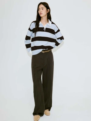 Sweter z kołnierzykiem polo w paski błękitny - Kobieta - - MANGO