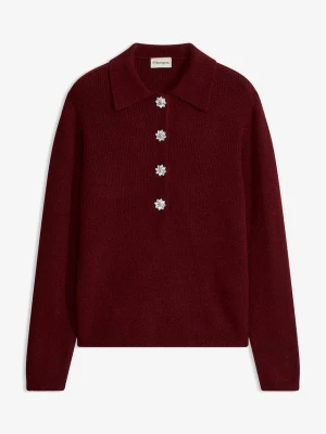 Sweter z kołnierzykiem polo z domieszką wełny BonPrix czerwony