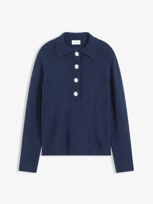 Sweter z kołnierzykiem polo z domieszką wełny BonPrix niebieski
