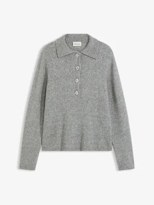 Sweter z kołnierzykiem polo z domieszką wełny BonPrix szary