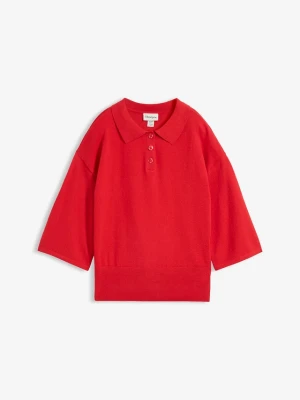 Sweter z kołnierzykiem polo z mieszanki bawełny BonPrix czerwony