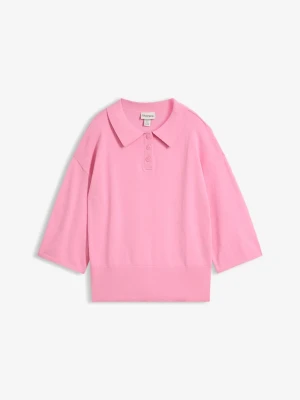 Sweter z kołnierzykiem polo z mieszanki bawełny BonPrix różowy