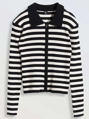 Sweter z kołnierzykiem w biało-czarne paski Reporter