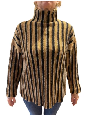 Sweter z Kontrastowymi Paskami i Wysokim Kołnierzem Kangra