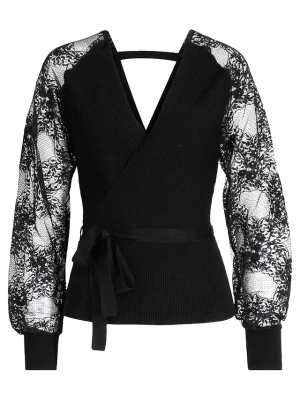 Sweter z cienkiej dzianiny z koronką BonPrix czarny