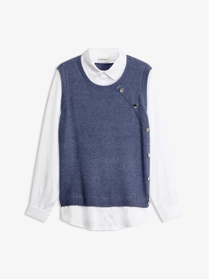 Sweter z koszulową wstawką BonPrix niebieski