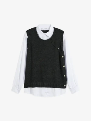 Sweter z koszulową wstawką BonPrix szary