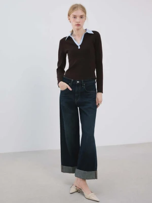 Sweter z koszulowym kołnierzykiem czekoladowy - Kobieta - - MANGO