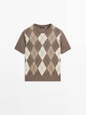 Sweter Z Krótkim Rękawem I Wzorem W Romby - Szary Mysi - Massimo Dutti - Female