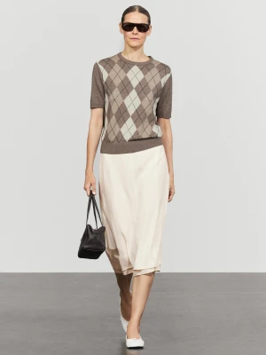 Sweter Z Krótkim Rękawem I Wzorem W Romby - Szary Mysi - Massimo Dutti - Female