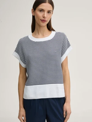 Sweter z krótkim rękawem Kipe w kolorze granatowym/białym w paski Joop