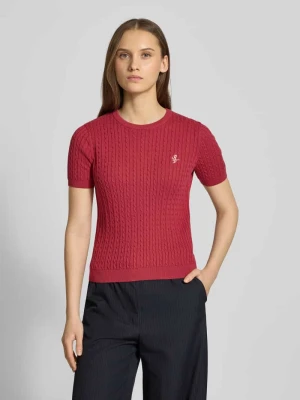 Sweter z krótkim rękawem, ściegiem warkoczowym i okrągłym dekoltem Review