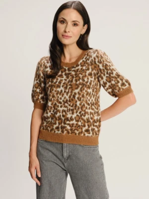 Sweter z krótkim rękawem w zwierzęcy print Greenpoint brązowy
