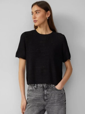 Sweter z krótkim rękawem wykonany z przędzy w prążki QS czarny