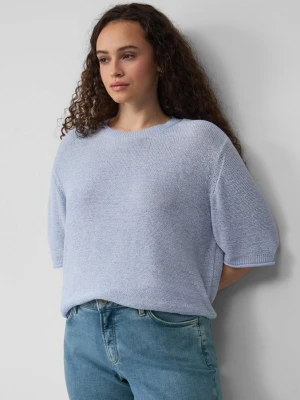 Sweter z krótkim rękawem wykonany z przędzy w prążki QS niebieski