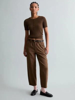 Sweter z krótkim rękawem z cienkiej dzianiny slim Marc O'Polo hnědá