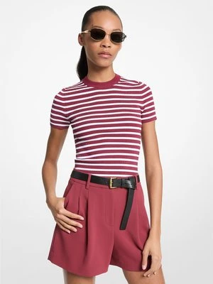 Sweter z krótkim rękawem z elastycznej dzianiny w paski MICHAEL Michael Kors