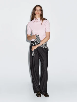 Sweter Z Krótkim Rękawem Z Mieszanki Wełny - Różowy - - Massimo Dutti - Kobieta