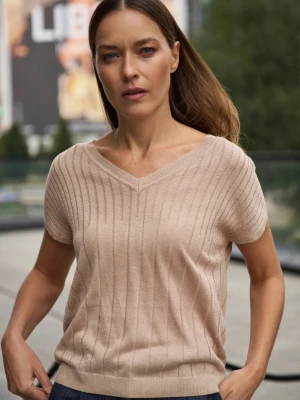 Sweter z krótkimi rękawami beżowy Moodo