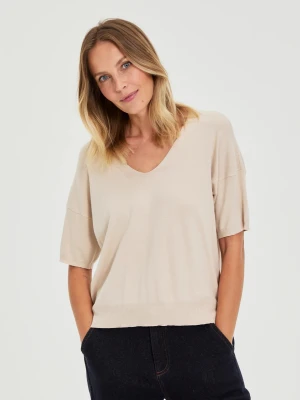 Sweter z krótkimi rękawami beżowy Moodo
