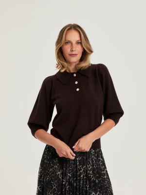 Sweter z krótkimi rękawami brązowy Moodo