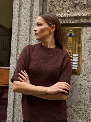 Sweter z krótkimi rękawami burgundowy Moodo