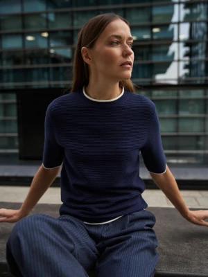 Sweter z krótkimi rękawami granatowy Moodo