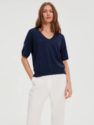 Sweter z krótkimi rękawami granatowy Moodo