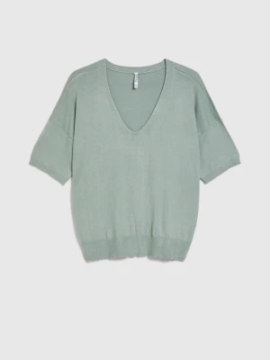 Sweter z krótkimi rękawami oliwkowy Moodo