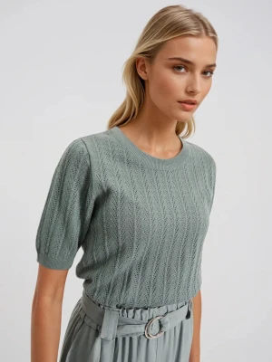 Sweter z krótkimi rękawami oliwkowy Moodo