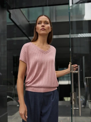 Sweter z krótkimi rękawami różowy Moodo