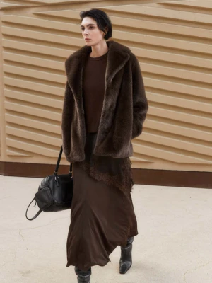 Sweter z łączonych materiałów z koronką czekoladowy - Kobieta - - MANGO