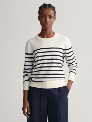 Sweter z Lekkiej Bawełny z Okrągłym Dekoltem I Bretońskimi Paskami GANT
