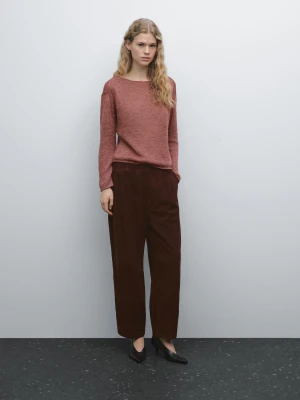 Sweter Z Lnianej Dzianiny Z Dekoltem Łódką - Różowy - - Massimo Dutti - Kobieta