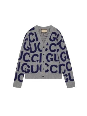 Sweter z Logo Intarsia z Wełny Gucci