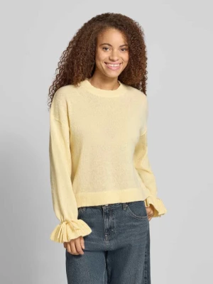 Sweter z marszczonymi rękawami Pieces Jasnożółty