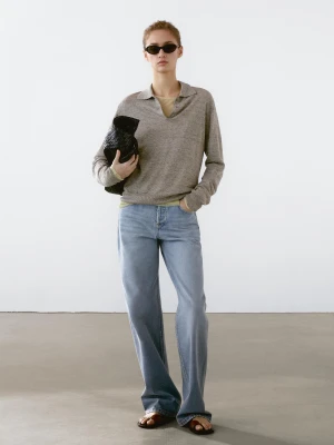 Sweter Z Melanżowej Dzianiny Ze 100% Lnu - Szary Melanżowy - - Massimo Dutti - Kobieta